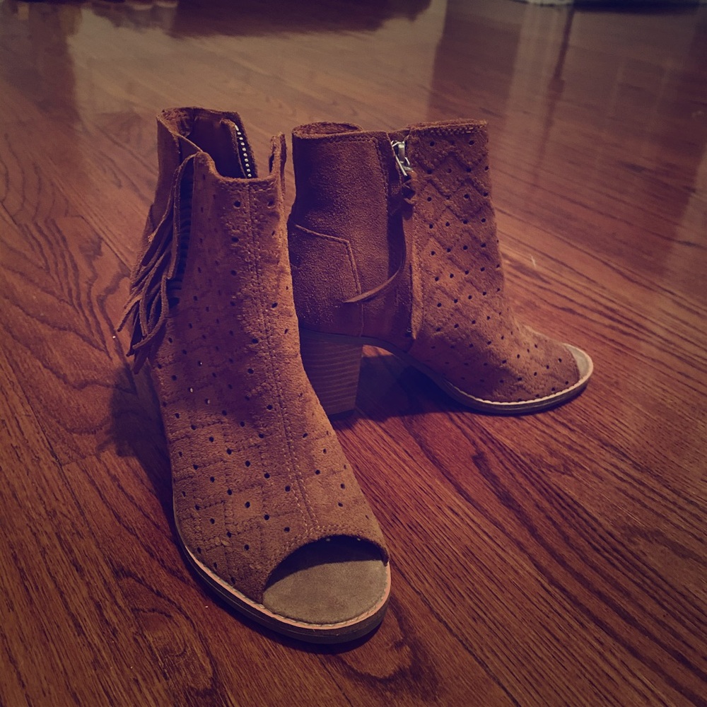 TOMS suede peep toe booties
